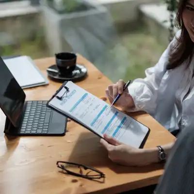 woman working on tablet